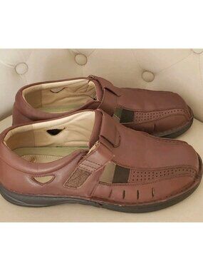 HOOPOE MEN'S ORTO- LINE DIABETES SUPPORT FISHERMAN BROWN LEATHER SANDALS SZ 11